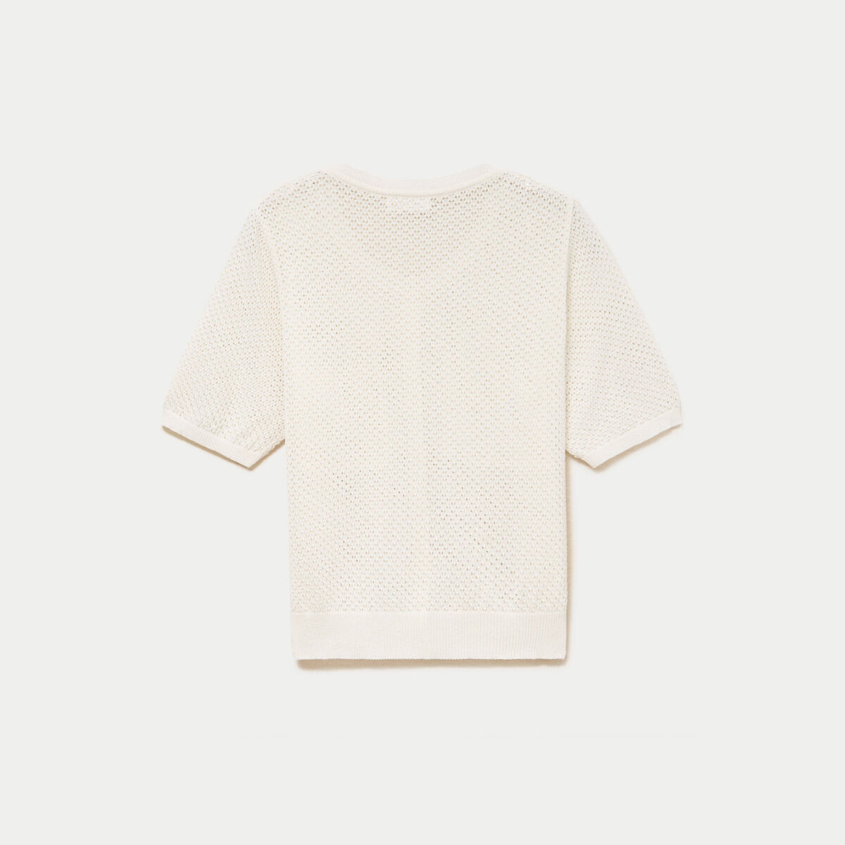 Gilet ajour&eacute; col rond manches courtes ecru femme