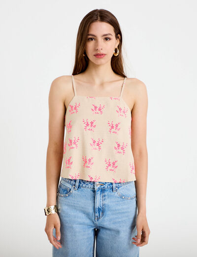 Top droit cropped col carr&eacute; bretelles rose femme
