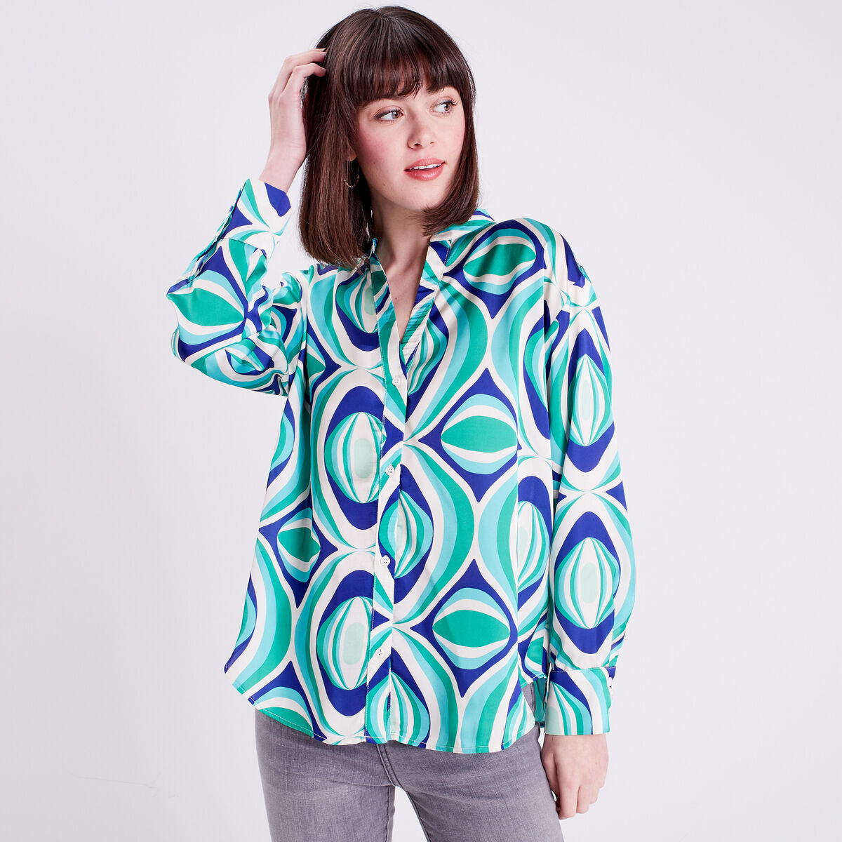 Chemise manches longues vert femme