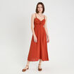 Robe longue évasée fendue orange foncé femme