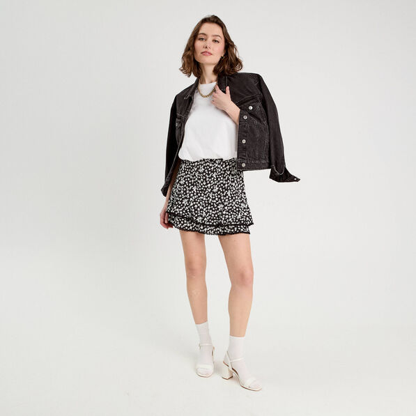 jupe evasee avec volants noir femme Jupe évasée avec volants noir femme