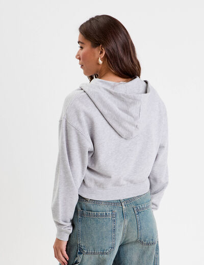 Sweat zipp&eacute; &agrave; capuche gris clair femme