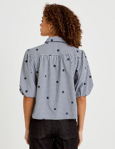 Chemise droite col classique manches 3/4 bleu marine femme