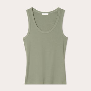 Débardeur côtelé col rond vert kaki femme