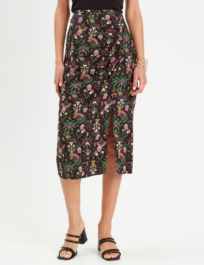 Jupe droite fendue noir femme