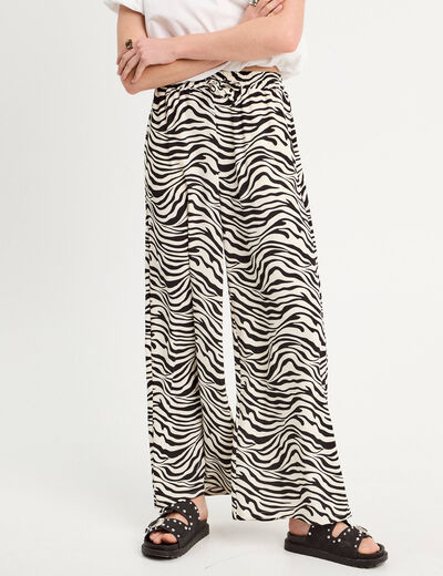 Pantalon large taille haute blanc femme