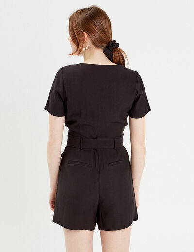 Combishort ceinturée noir femme