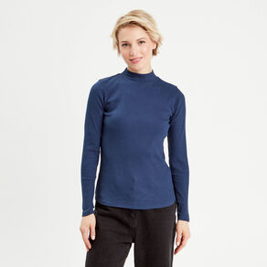 t shirt manches longues cotele bleu fonce femme T-shirt manches longues côtelé bleu foncé femme