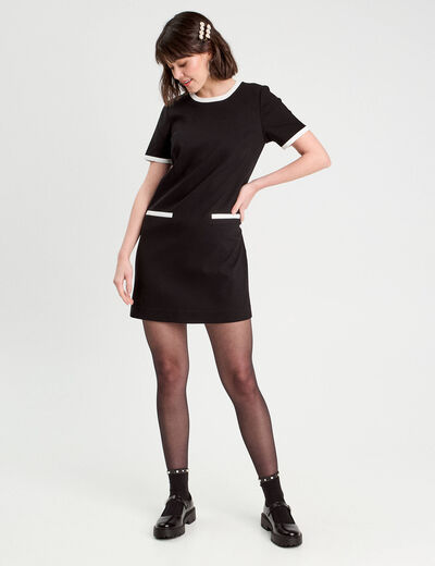 Robe droite manches courtes noir femme