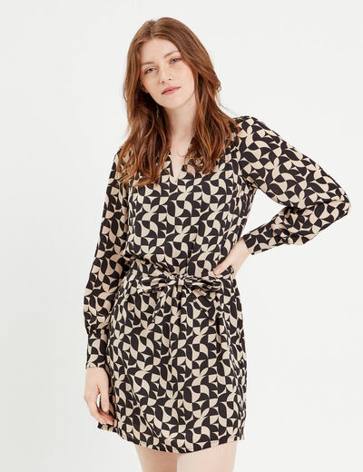 Robe droite ceinturée beige femme