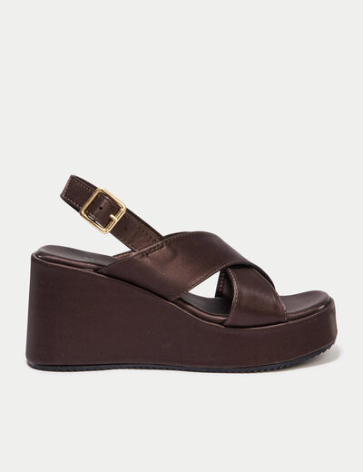 Sandales &agrave; talon effet satin&eacute; bordeaux femme
