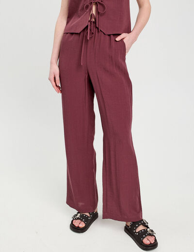 Pantalon large fluide prune femme