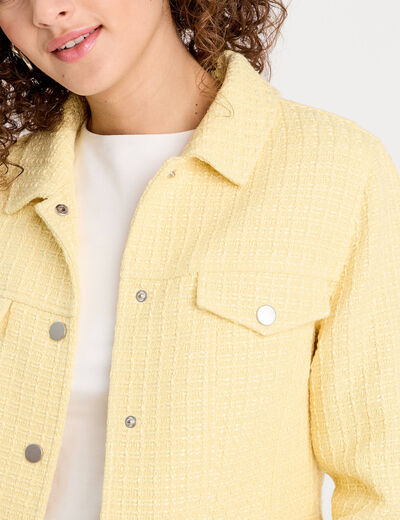 Veste tweed boutonné jaune clair femme