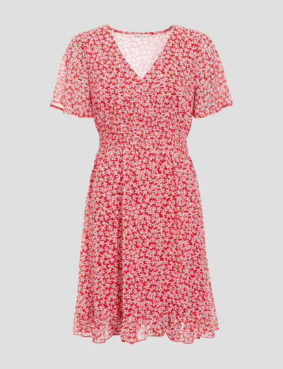 Robe évasée manches courtes rouge femme