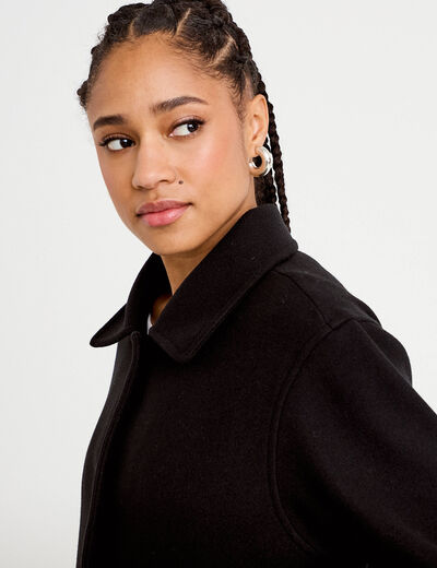 Veste droite courte col classique noir femme