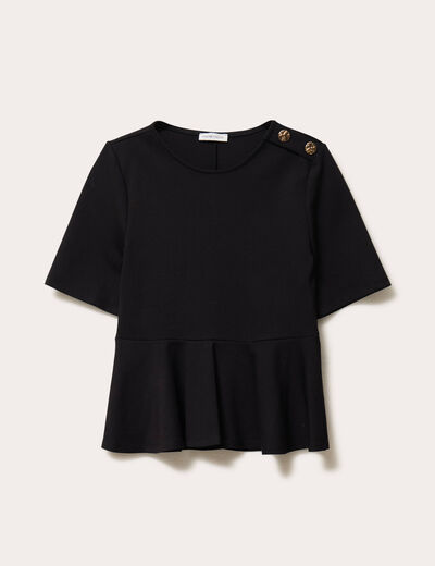 Top cintré col rond manches longues noir femme