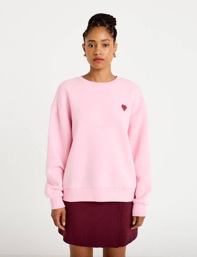 Sweat oversize col rond manches longues rose clair femme
