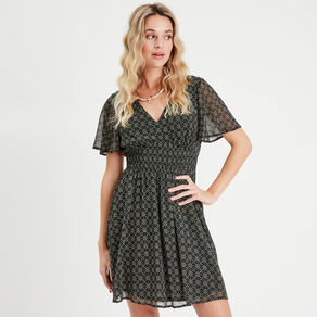 Robe évasée manches courtes noir femme