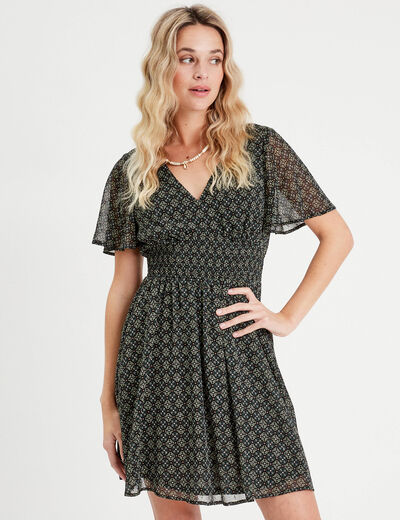 Robe évasée manches courtes noir femme