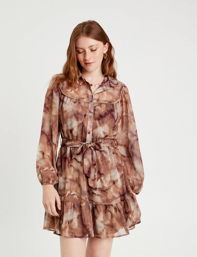 Robe évasée ceinturée marron femme
