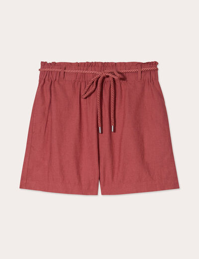 Short regular contenant du lin vieux rose femme