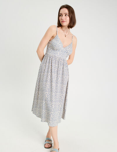 Robe longue évasée bretelles blanc femme