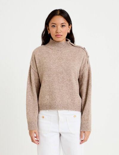Pull col montant manches longues taupe femme