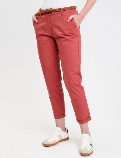Pantalon chino 7/8ème vieux rose femme