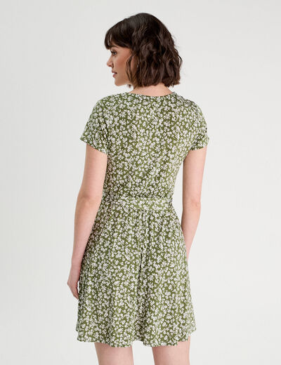 Robe évasée boutonnée vert kaki femme