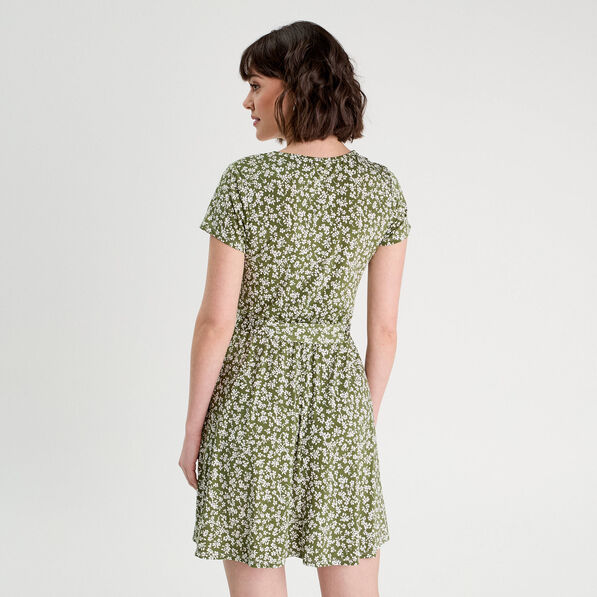 Robe évasée boutonnée vert kaki femme