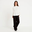 Blouse droite manches longues pliss&eacute;e ecru femme