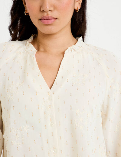 Blouse ample manches longues chin&eacute;e ecru femme