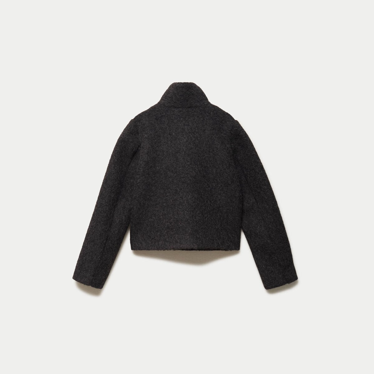 Veste droite bouclette col montant gris fonc&eacute; femme