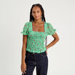 Blouse manches courtes smockée rouge femme
