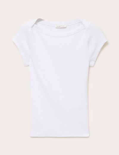 T-shirt cintr&eacute; col bateau blanc femme