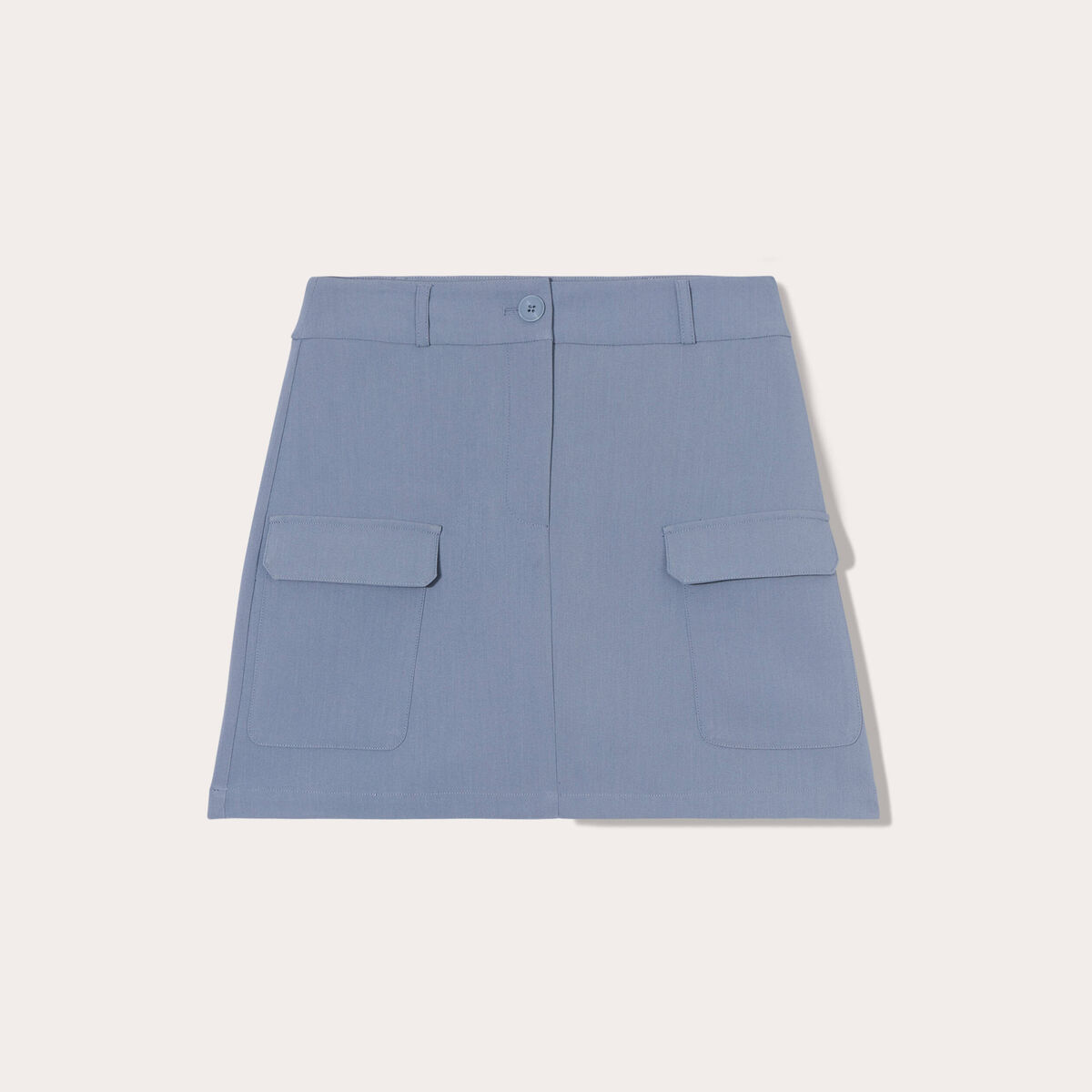 Jupe-short droite poches rabat bleu gris femme