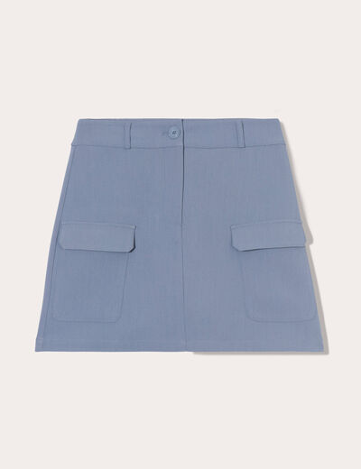Jupe-short droite poches rabat bleu gris femme