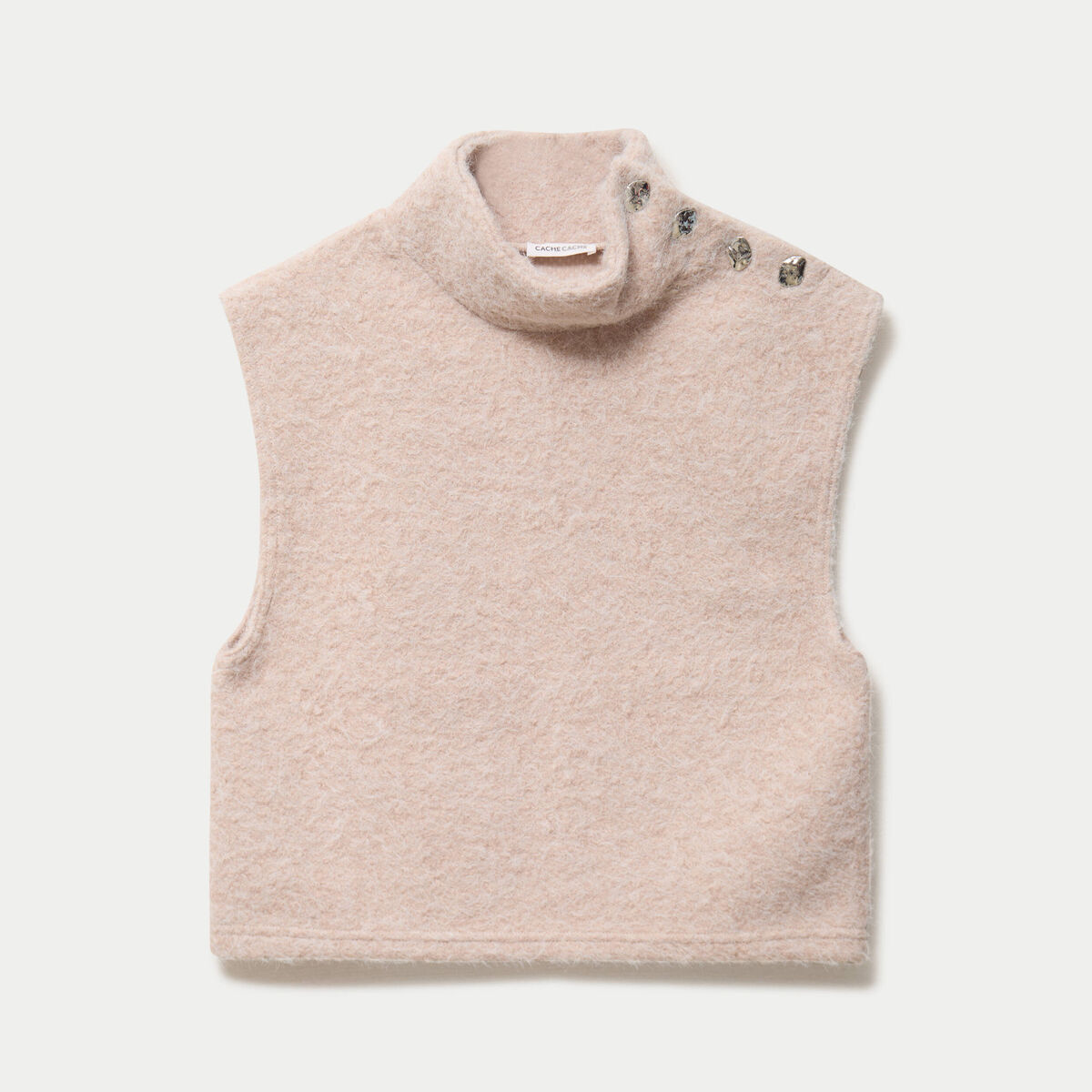 Pull droit sans manches col montant sable femme