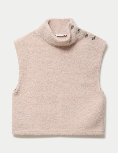 Pull droit sans manches col montant sable femme
