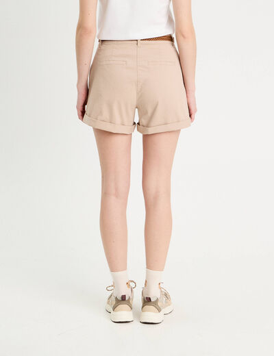 Short chino ceinturé sable femme