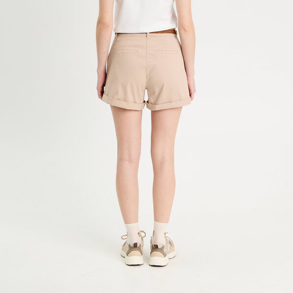 Short chino ceinturé sable femme