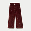 Pantalon wide leg taille haute velours marron femme