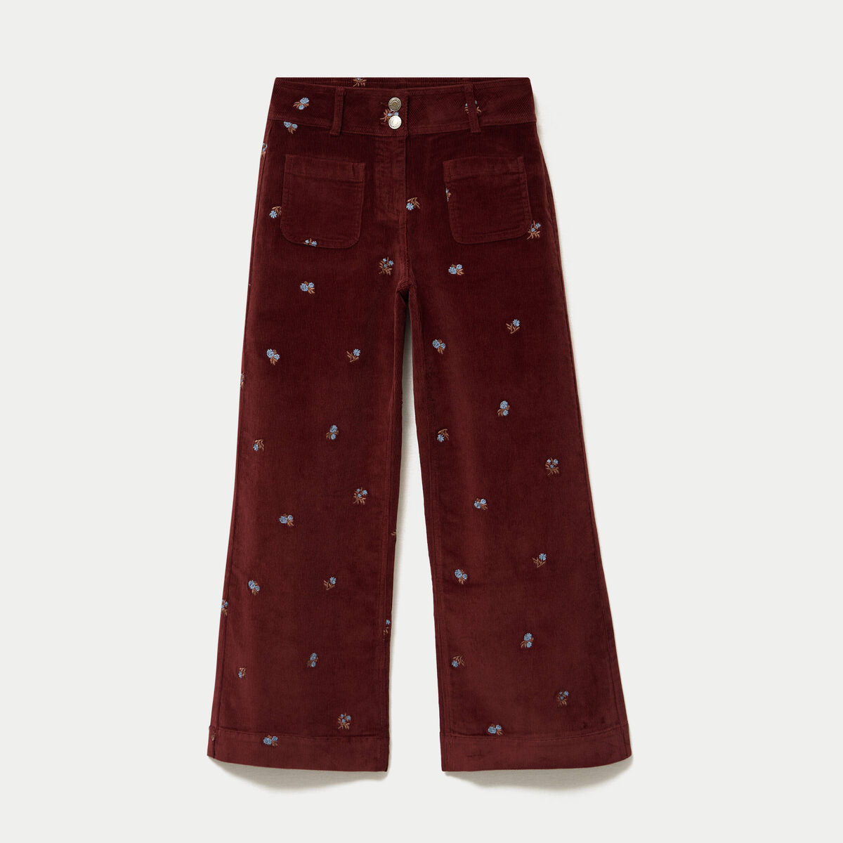 Pantalon wide leg taille haute velours marron femme