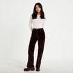 Pantalon bootcut taille haute velours marron fonc&eacute; femme