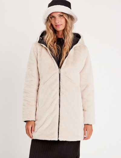 Parka réversible à capuche noir femme