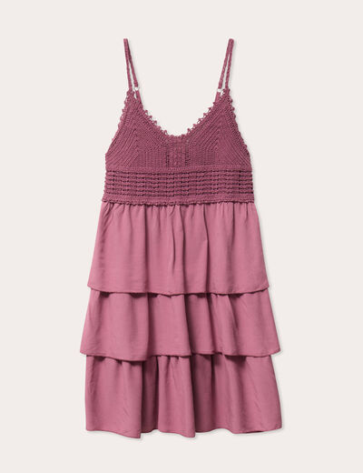 Robe évasée bretelles vieux rose femme