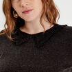 T-shirt col claudine macramé gris foncé femme