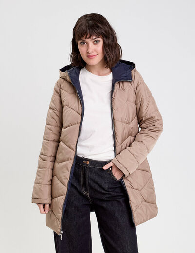Parka à capuche réversible bleu marine femme