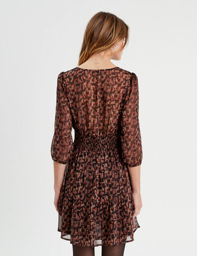 Robe évasée manches 3/4 marron femme