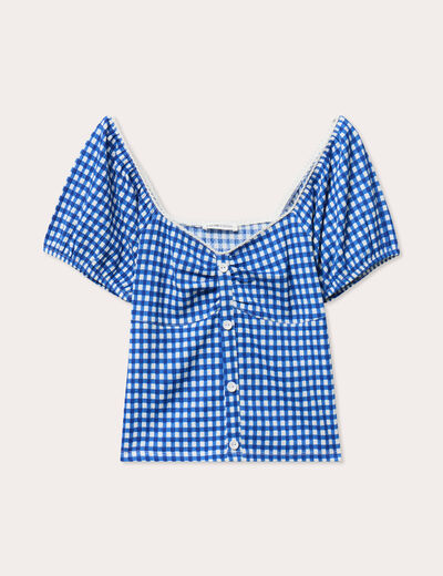 Blouse cropped bleu electrique femme